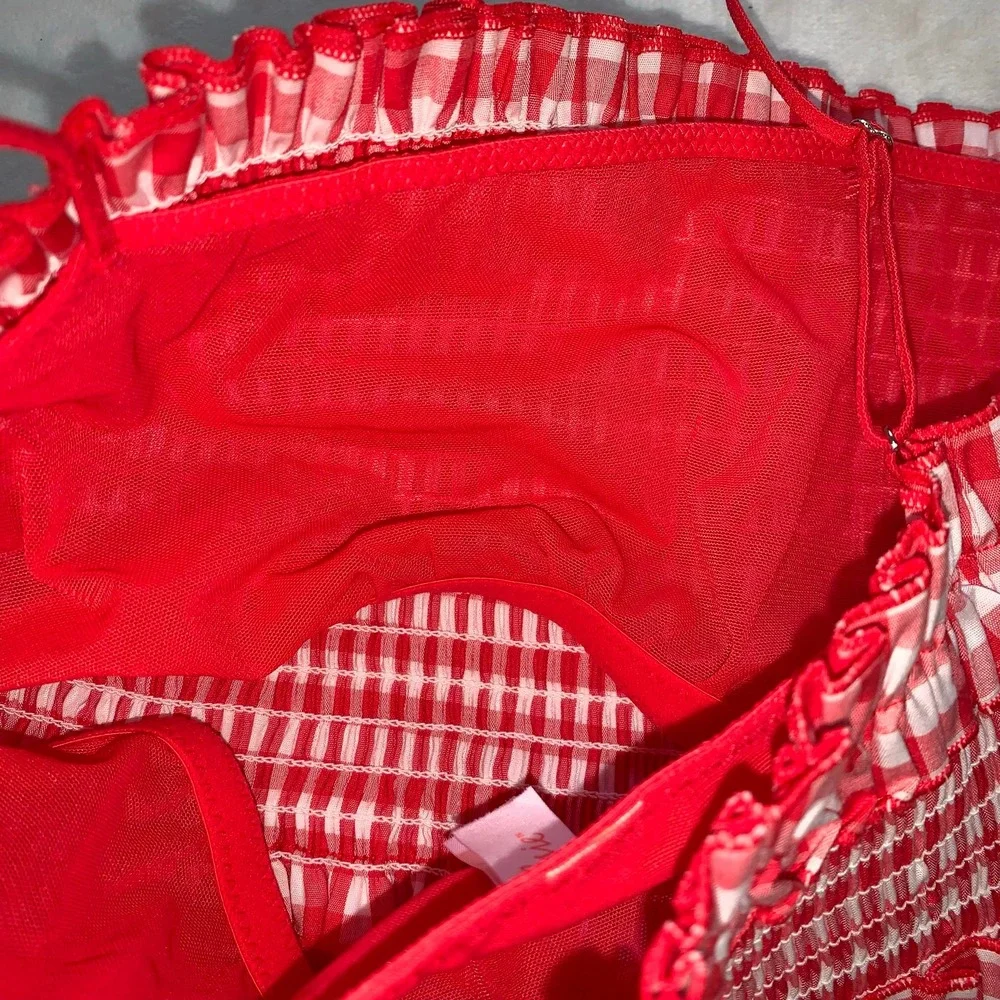 Colsie red‎ white plaid gingham check smocked bralette size medium new cotton